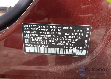 2014 Volkswagen Passat 2.0L Tdi Sel Premium from USA, damaged, VIN 1VWCN7A36EC058469